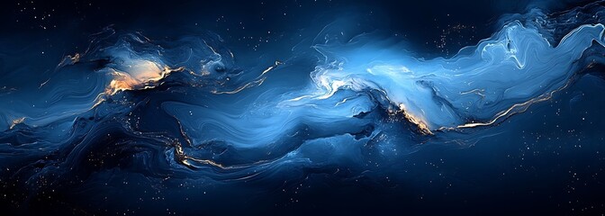 Leinwandbilder - Abstract Blue and Gold Fluid Art Cosmic Galaxy Theme Modern Design Background for Tech and Art : Generative AI