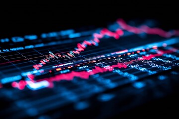 Aufkleber - Abstract Financial Chart Data Displaying Growth with Candlesticks and Moving Averages on Dark Screen : Generative AI