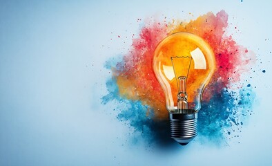 Poster - Creative Lightbulb Idea Concept with Colorful Splash Background Abstract Innovation Bright Solution Inspiration : Generative AI