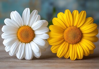 Poster - Charming duo of white and yellow daisies in a simple yet elegant arrangement : Generative AI