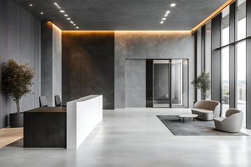 Fototapete - Elegant Office Reception Area with Modern Design Waiting Area and Professional Business Atmosphere : Generative AI