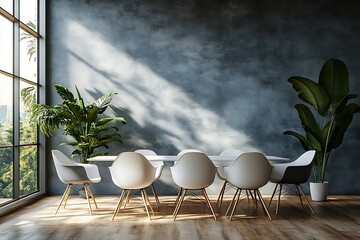 Aufkleber - Modern Office Meeting Room Interior with Minimalist Design and Natural Light Illuminating the Space : Generative AI