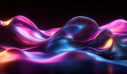 Aufkleber - Vivid flowing fabric waves rendered with sparkling effects creating an enticing abstract background : Generative AI
