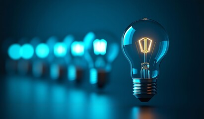 Aufkleber - Glowing Light Bulbs in a Row Showcasing Innovation Ideas and Energy Efficiency with a Clean and Modern Design : Generative AI