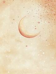 Leinwandbilder - Whimsical night sky with soft cream background, crescent moon, and scattered stars ideal for creative text placement and inspiration