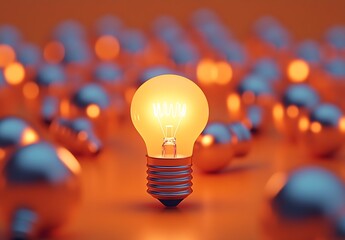 Poster - Bright Idea Concept Light Bulb Illustration Shining Among Dim Bulbs for Creative Thinking and Innovation : Generative AI