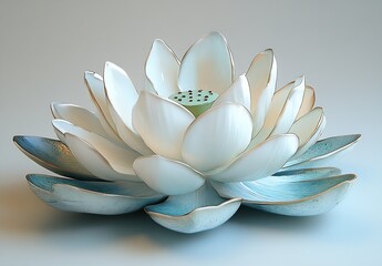 Aufkleber - Elegant Ceramic Lotus Flower Sculpture Decorative Centerpiece with Delicate Petals and Serene Design Artful Home Decor Beautiful Lotus : Generative AI