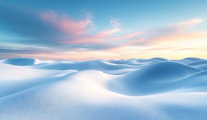 Aufkleber - Gentle White Snow Hills Under Pink and Blue Sky Light Creating a Calm Winter Atmosphere : Generative AI