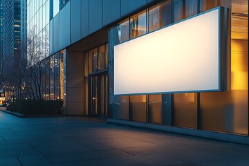 Poster - Billboard Mockup on Building at Night Urban City Advertising Signage Empty White Space Outdoor Commercial Display Design : Generative AI