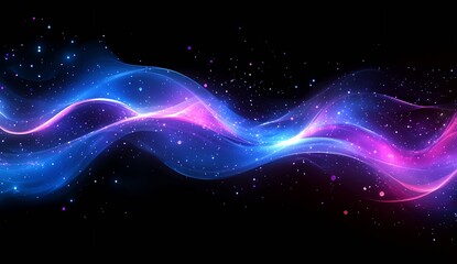 Leinwandbilder - Fluid cosmic waves merging blue and pink hues with glittering stars in the background : Generative AI