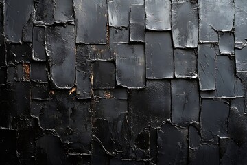 Fototapete - Textured Black Paint Strokes on Wood Panel Abstract Background with Dark and Moody Tones : Generative AI