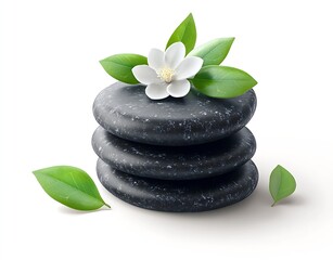 Aufkleber - Zen Spa Still Life with Stones Flower and Leaves for Wellness and Relaxation Concept on White : Generative AI