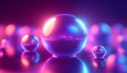Poster - Luminous reflective spheres bathed in colorful light creating a dynamic and otherworldly visual experience : Generative AI