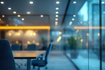 Aufkleber - Sleek Modern Office with Glass Walls and Natural Light Open Workspace Design Featuring Meeting Room and Conference Table : Generative AI
