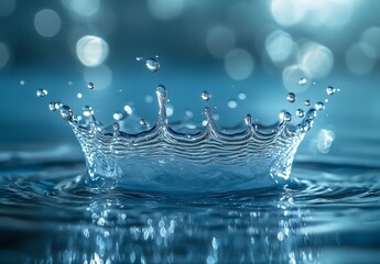 Poster - Water Drop Crown Splash Abstract Liquid Art Blue Water Macro Photography Dynamic Motion Fresh and Pure Water Texture : Generative AI