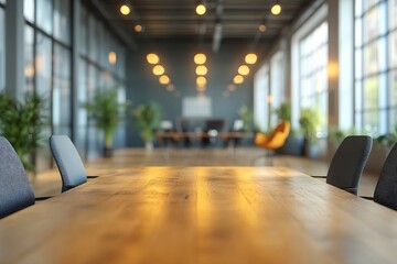 Poster - Modern Conference Room with Wooden Table and Warm Lighting for Corporate Meetings and Business Discussions : Generative AI