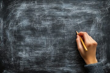 Aufkleber - Hand Writing with Pencil on Dark Chalkboard Texture Background for Education and Learning Concepts : Generative AI