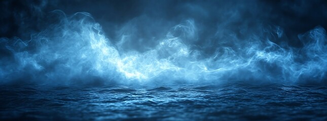 Poster - Mystical Blue Water with Ethereal Smoke Effect Creating a Serene and Dreamlike Underwater Landscape for Fantasy Themes : Generative AI