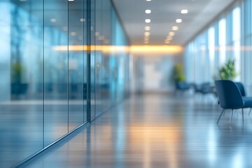 Leinwandbilder - Modern Office Interior with Glass Walls Empty Chairs and Polished Floors Showcasing Contemporary Design and Space : Generative AI