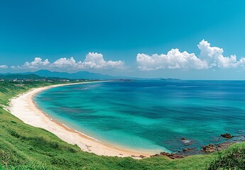 Aufkleber - Breathtaking Aerial View of Round Beach with Crystal Clear Waters and Lush Green Surroundings : Generative AI