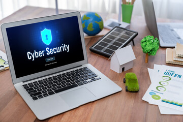 cyber security system on computer screen protect private information brisk from hacker and cyber att