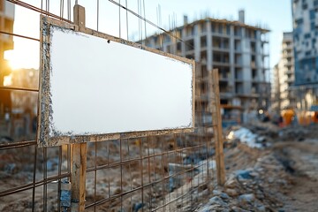 Aufkleber - Construction Site Sign in Urban Area Development Project Blank Billboard Space Building Progress and Real Estate Concept : Generative AI