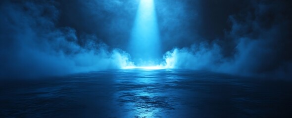 Aufkleber - Dramatic Blue Light Beam in Dark Room with Smoke Eerie Atmosphere and Moody Illumination for Digital Art and Fantasy Themes : Generative AI