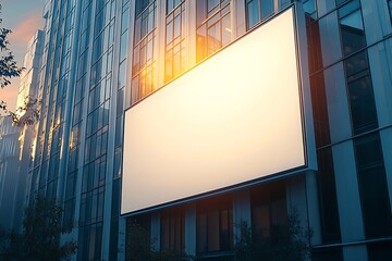 Leinwandbilder - Billboard Mockup on Modern Building Facade Cityscape at Dusk Evening Advertisement Copy Space : Generative AI