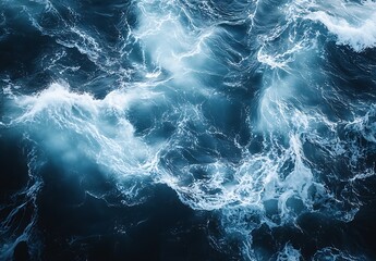 Poster - Aerial View of Ocean Waves Dynamic Blue Water Patterns Powerful Nature Abstract Background Marine Environment Texture : Generative AI