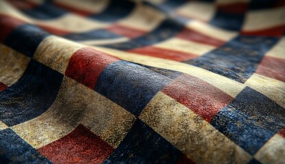 Leinwandbilder - Intricate detailed design of a textured fabric showcasing a beautiful checkered pattern in rich tones : Generative AI