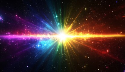 Aufkleber - Vivid cosmic rays creating an explosion of colors in the vastness of space with sparkling stars : Generative AI