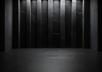 Poster - Minimalist Dark Gray Room with Vertical Panels and Subtle Lighting Interior Architecture Photography Abstract Empty Space : Generative AI