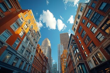 Aufkleber - Boston Architecture Cityscape Urban Buildings against Blue Sky with Clouds Capturing the Essence of American City : Generative AI