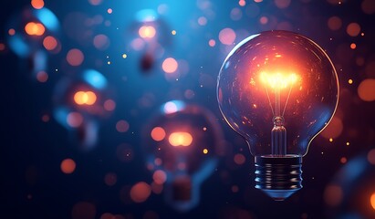 Fototapete - Glowing Light Bulbs on Dark Background Spark Idea and Innovation Creative Concept : Generative AI