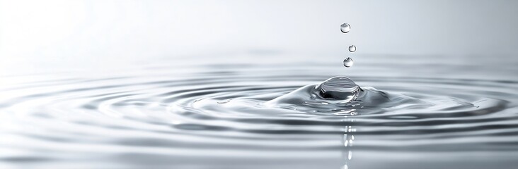 Poster - Water Drop Suspended Above Rippling Surface CloseUp Abstract Image Serene and Refreshing Natural Purity and Cleanliness : Generative AI