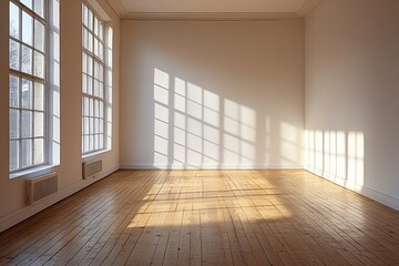 Aufkleber - Empty Room with Sunlight Streaming Through Windows Real Estate Interior Design : Generative AI