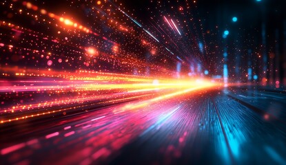 Fototapete - Dynamic motion blur effect with vibrant colors illustrating a neon light speed background : Generative AI
