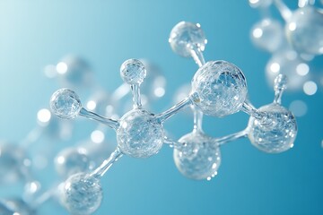 Leinwandbilder - Molecular Structure Visualization Detailed Science Photo Crystal Clear Atoms with Blue Background : Generative AI