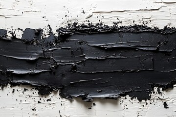 Poster - Abstract Black Paint Stroke on White Textured Background Art Modern Wall Decor Painting Texture Design : Generative AI