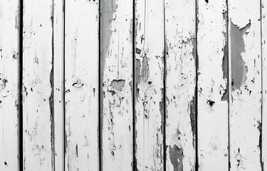 Poster - Rustic White Wood Fence Texture with Peeling Paint for Weathered Background and Vintage Design Elements : Generative AI