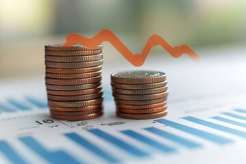 Leinwandbilder - Declining Stock Market Graph with Coins Financial Downturn and Economic Recession Concept Visual : Generative AI