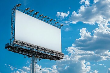 Poster - Large Blank Billboard Against Blue Sky with Clouds Advertising Space for Outdoor Marketing and Commercial Promotion : Generative AI
