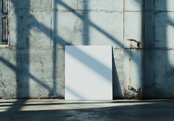 Aufkleber - Minimalist White Canvas Mockup Against Concrete Wall Sunlight Shadow Art Presentation Display Space Urban Interior Backdrop : Generative AI