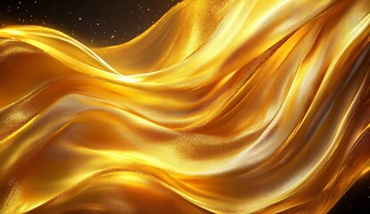 Aufkleber - Luxurious waves of golden fabric illuminated by soft light creating a glamorous backdrop : Generative AI