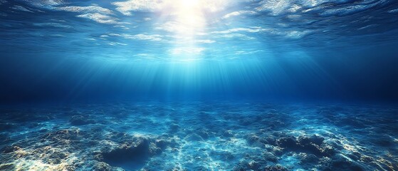 Poster - Sunlight Streaming Through the Ocean Water Underwater Scene with Sun Rays and Sea Bed Aquatic Tranquility : Generative AI