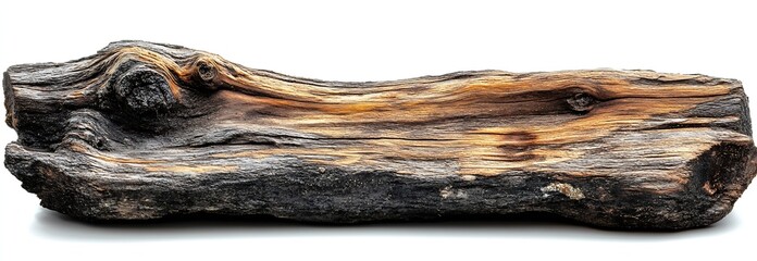 Leinwandbilder - Detailed Close Up Shot of a Weathered Piece of Wood on a White Background Revealing Intricate Textures and Colors : Generative AI