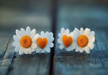 Poster - Romantic floral arrangement with daisies and heart shapes creating a love theme : Generative AI