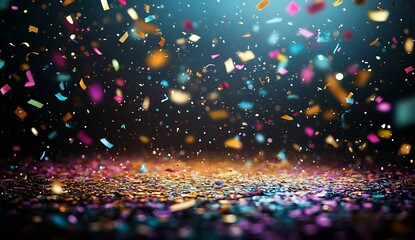 Leinwandbilder - Glittering scatter of confetti in a mix of colors creating an energetic and joyful mood : Generative AI