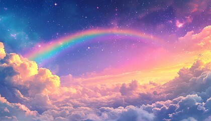 Aufkleber - Dazzling cosmic rainbow spanning across radiant clouds beneath a beautifully lit sky : Generative AI
