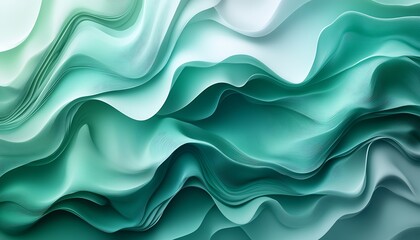 Aufkleber - Elegant layers of tranquil aqua hues creating fluid waves in an abstract and smooth artistic piece for decor : Generative AI